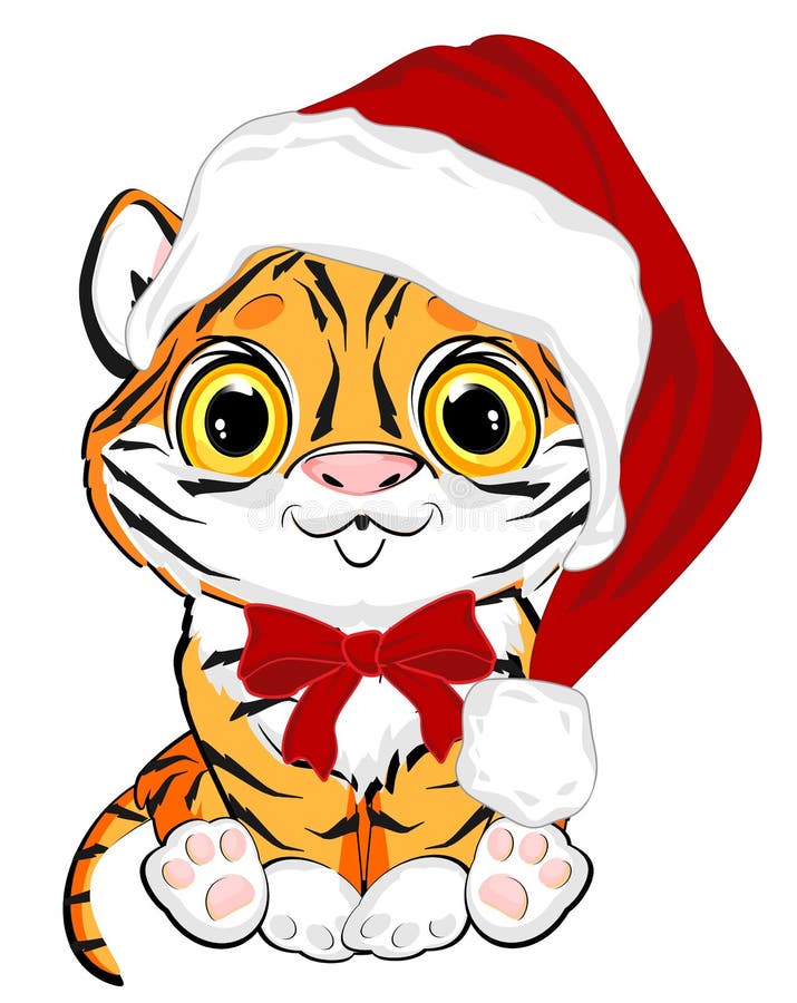Tiger with Santa hat stock illustration. Illustration of nature 215901114