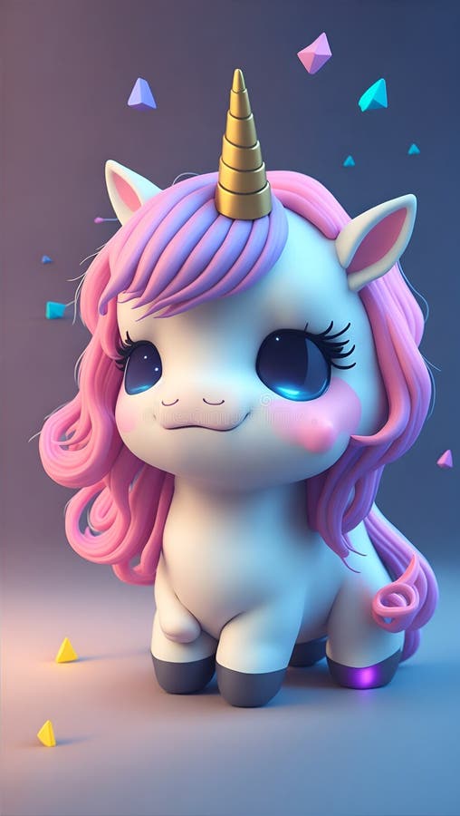 Cute Tiny Anime Unicorn Chibi Adorable Fluffy Logo Design Cartoon