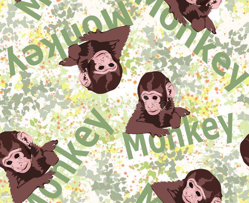 Cute tiny monkey and textile printing variants, gift paper printing patterns, animal picture and writings, pattern, fabric pattern