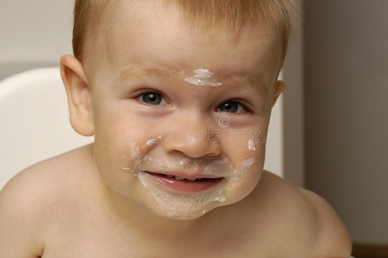 Cute Toddler Boy Dirty with Yogurt Stock Image Image of dirty, small