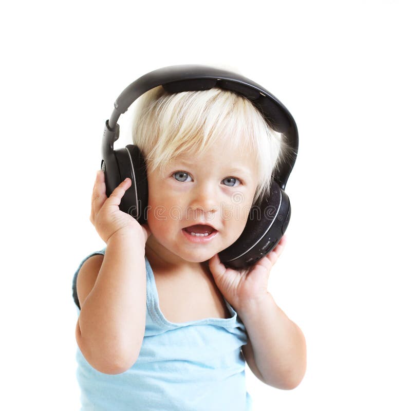 Cute Toddler Boy with Earphones Stock Image Image of close, headphone