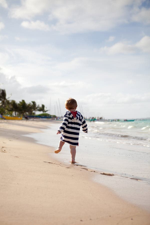 Cute Toddler in a Stripy Beach Coverup Stock Image Image of childhood, hawaii 20179887