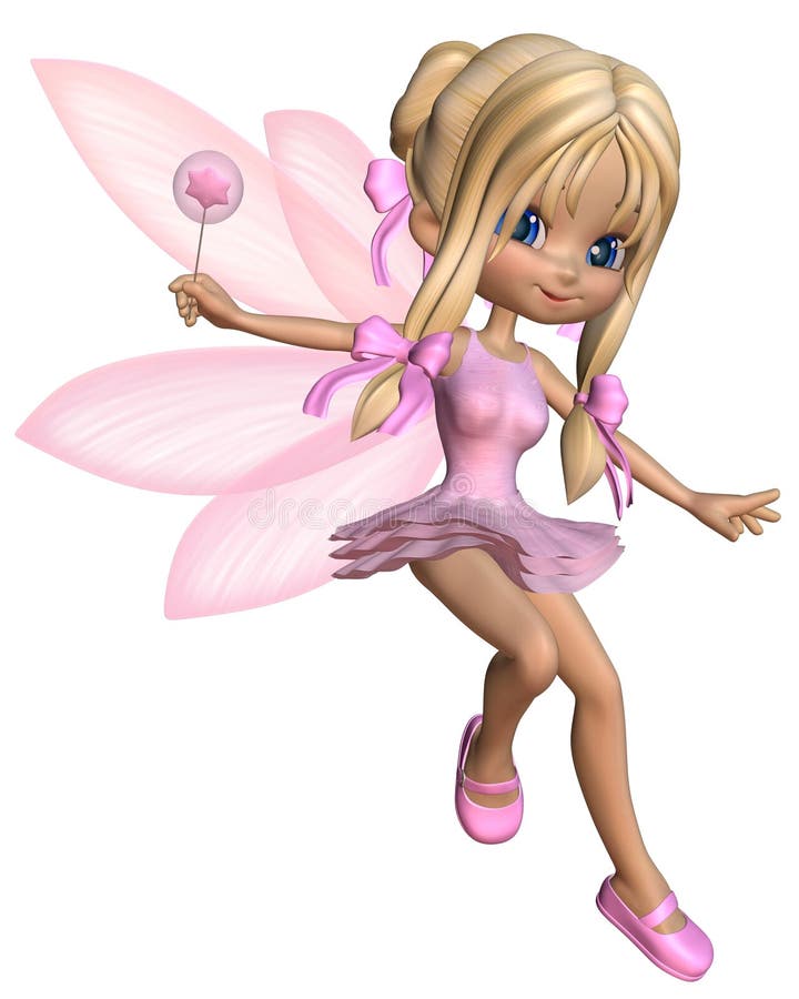 Cute toon ballerina fairy in a pink tutu with gossamer wings and a wand, jumping, 3d digitally rendered illustration. Cute toon ballerina fairy in a pink tutu with gossamer wings and a wand, jumping, 3d digitally rendered illustration