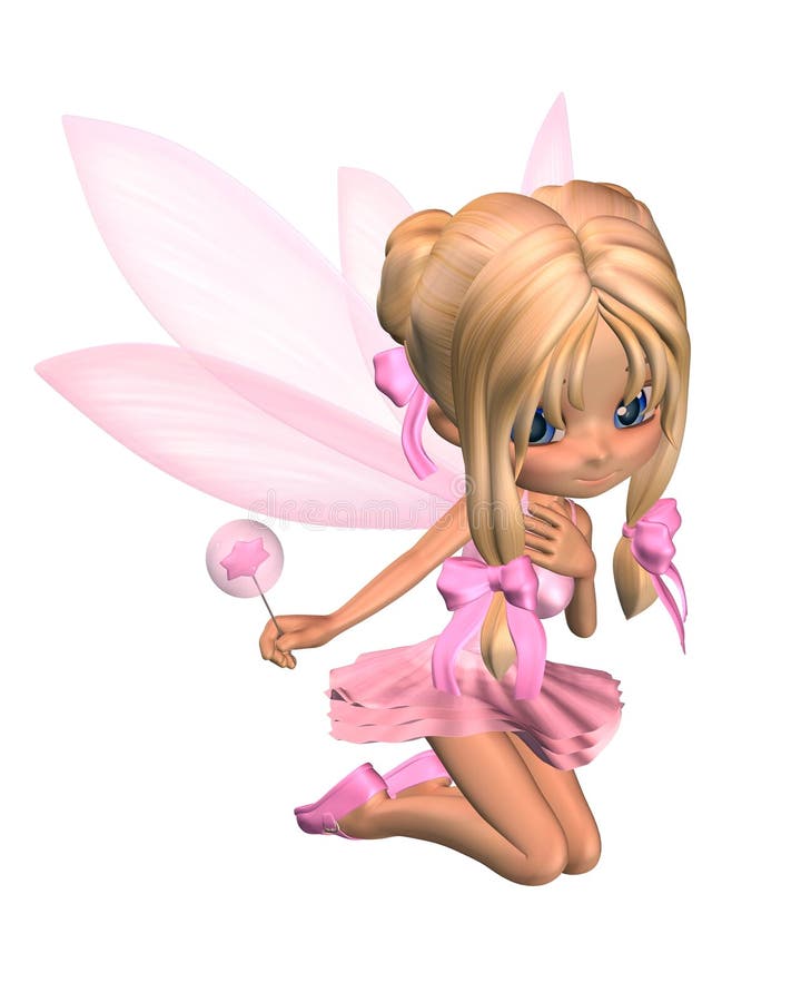 3D Digital render of a cute toon ballerina fairy in a pink tutu with gossamer wings and a wand, kneeling down. 3D Digital render of a cute toon ballerina fairy in a pink tutu with gossamer wings and a wand, kneeling down