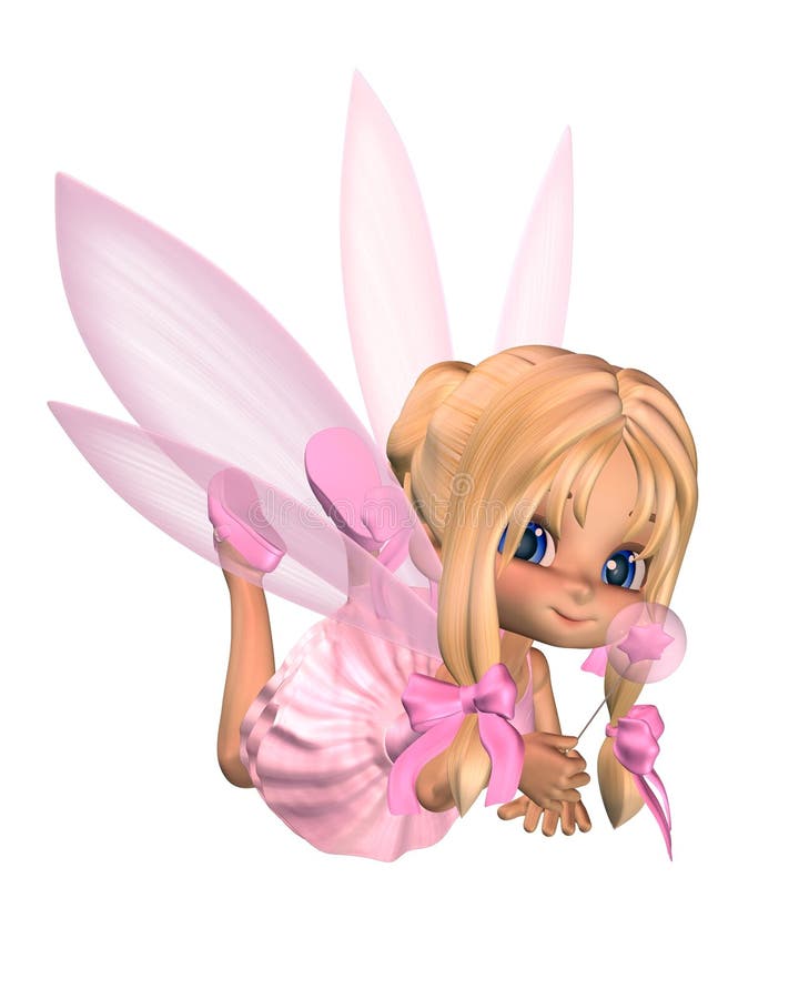 3D Digital render of a cute toon ballerina fairy in a pink tutu with gossamer wings and a wand, lying down. 3D Digital render of a cute toon ballerina fairy in a pink tutu with gossamer wings and a wand, lying down