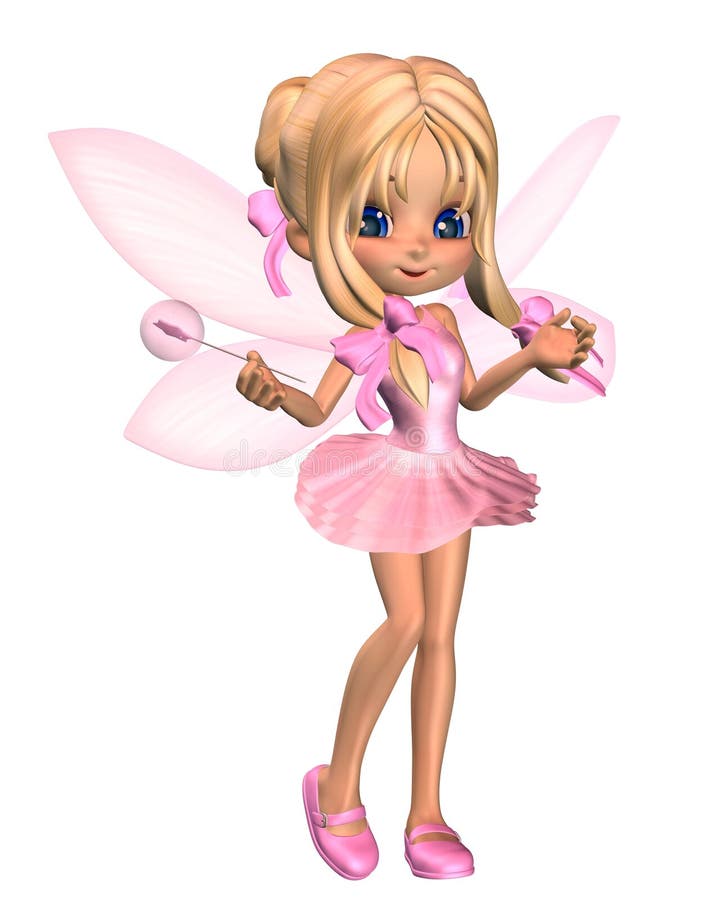 3D Digital render of a cute toon ballerina fairy in a pink tutu with gossamer wings and a wand, standing. 3D Digital render of a cute toon ballerina fairy in a pink tutu with gossamer wings and a wand, standing