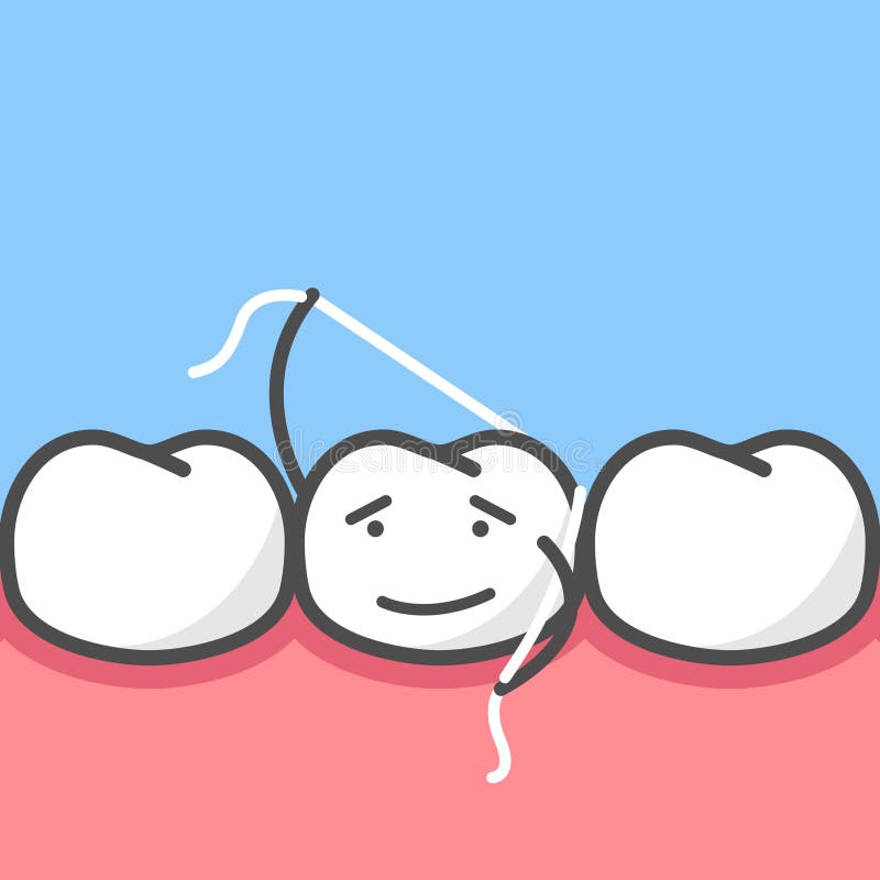 Cute Tooth Character Flossing it Self, Oral Hygiene and Teeth Cleaning