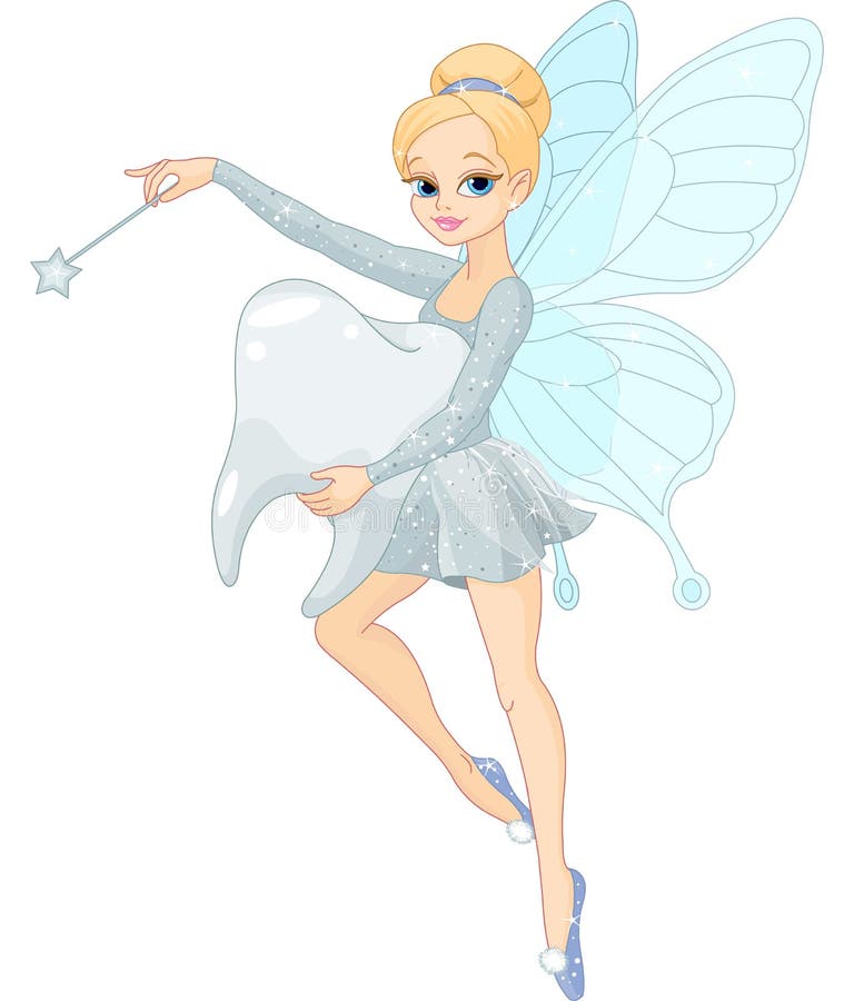 Cute Tooth Fairy flying with Tooth