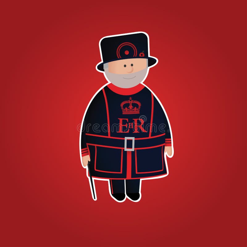 Cute Tower of London Beefeater Character Stock Vector Illustration of