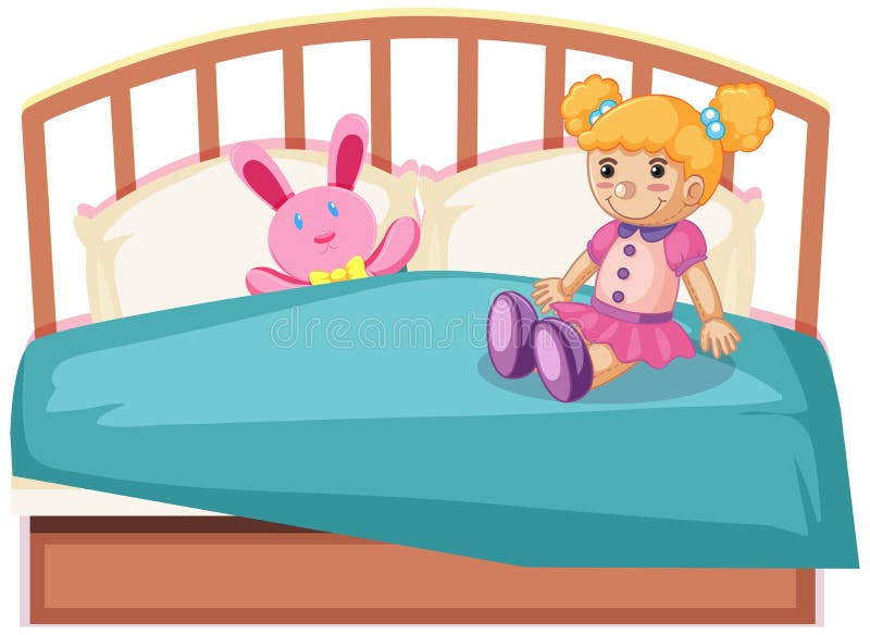 Cute toys on bed stock vector. Illustration of toys - 145175553