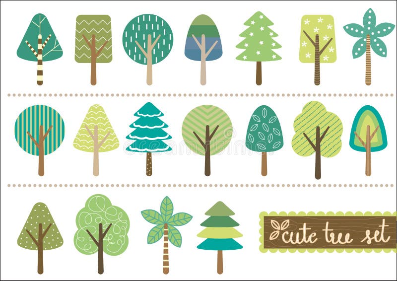 Cute trees set in various shapes and patterns. trees in form of circle, triangle, rectangle and other geometric forms. Cute trees set in various shapes and patterns. trees in form of circle, triangle, rectangle and other geometric forms.