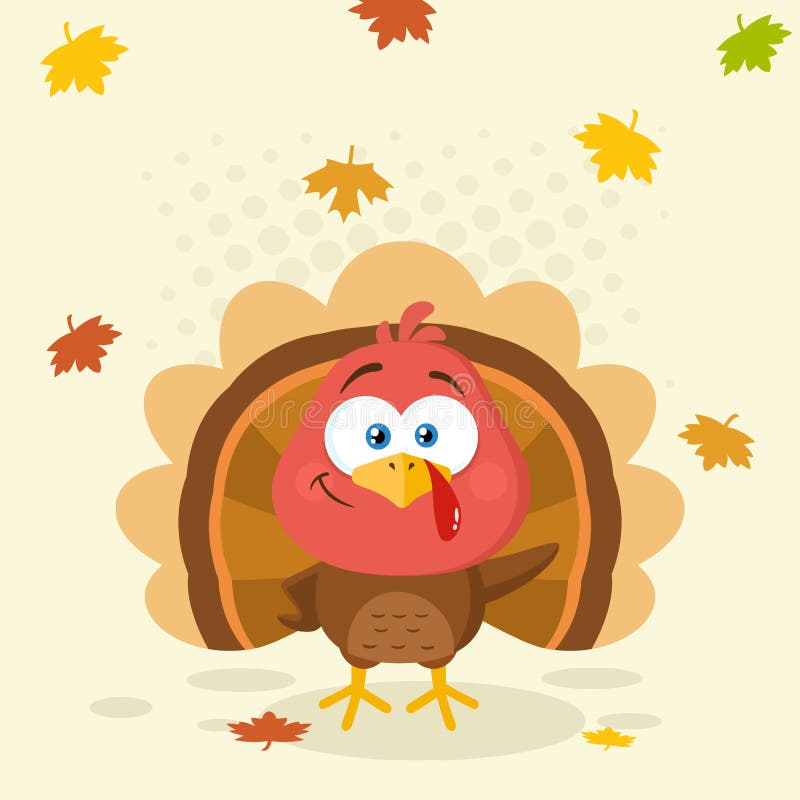 Cute Turkey Bird Cartoon Character Waving Stock Vector Illustration