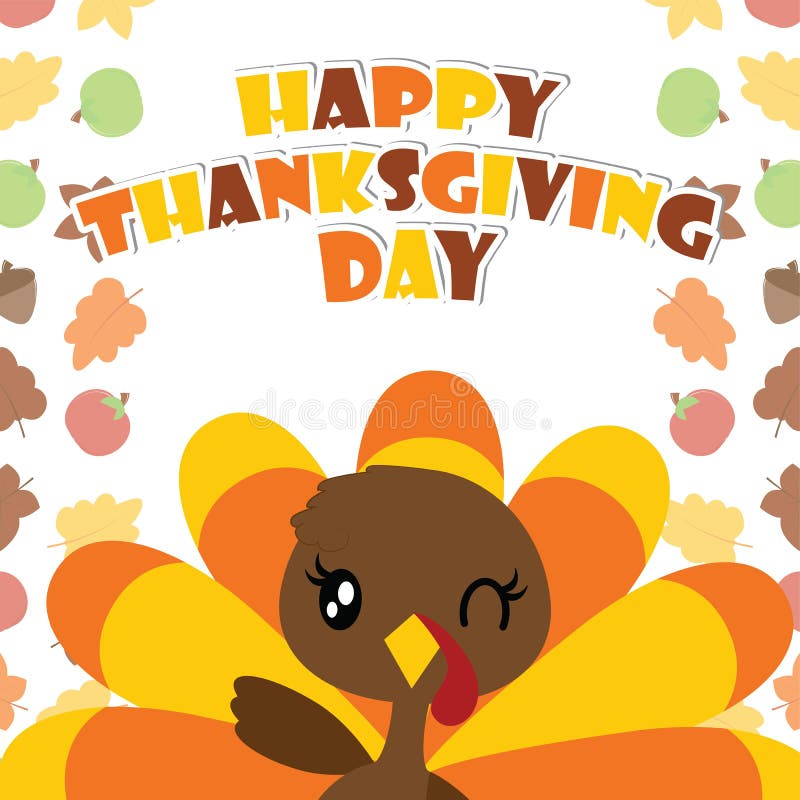 Cute Turkey Girl is Winking Cartoon Illustration for Thanksgiving`s Day ...