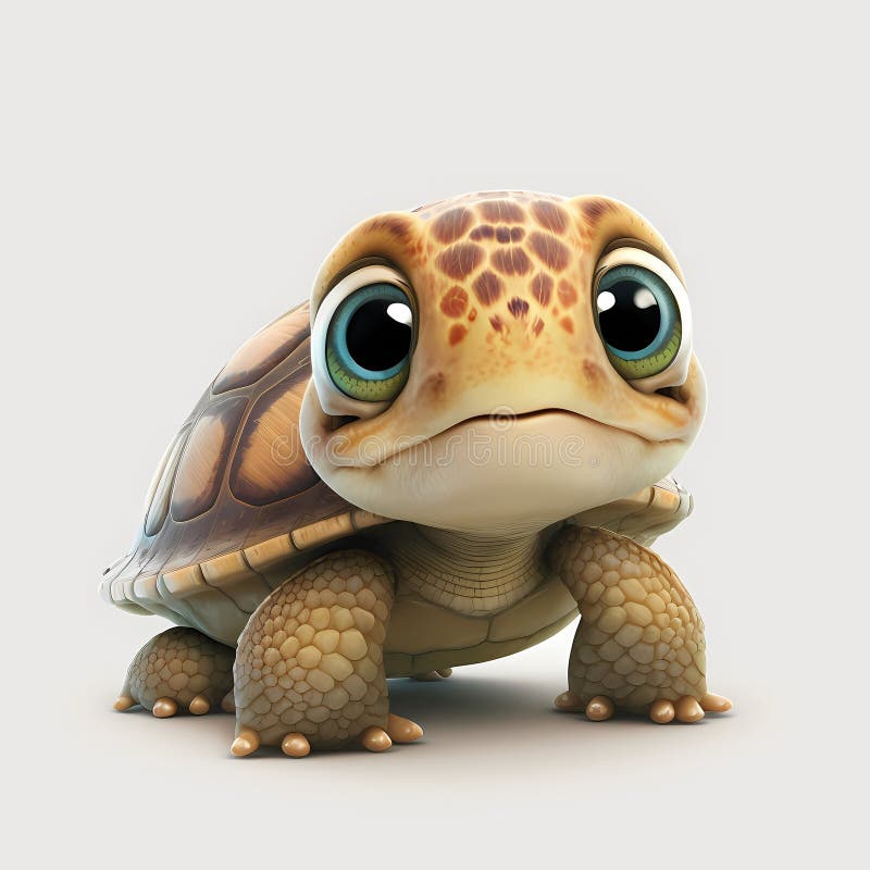 Cute Turtle Cartoon. Generative AI. Cute Turtle Cartoon Style On A White Background.