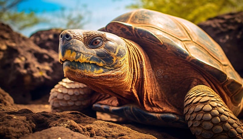Cute turtle crawling in nature, slow and old generated by AI stock photos