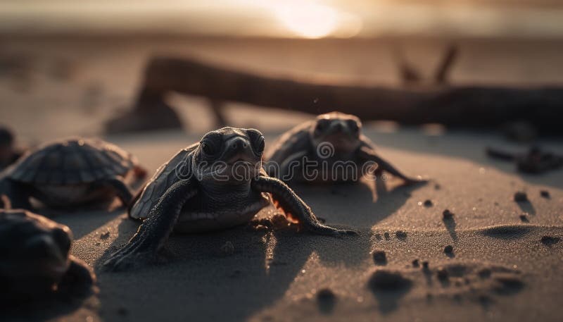 Cute turtle crawling on sandy coastline, slow movement generated by AI royalty free illustration