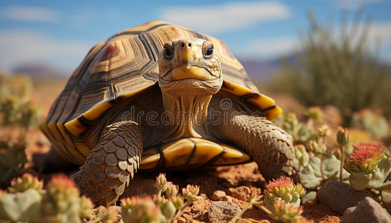 A cute turtle crawls slowly, looking at the camera generated by AI stock images