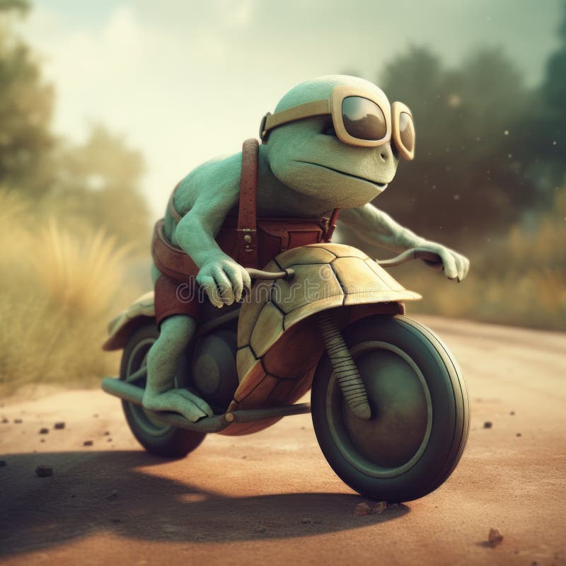 Cute Turtle Riding a Motorcycle Stock Illustration Illustration of