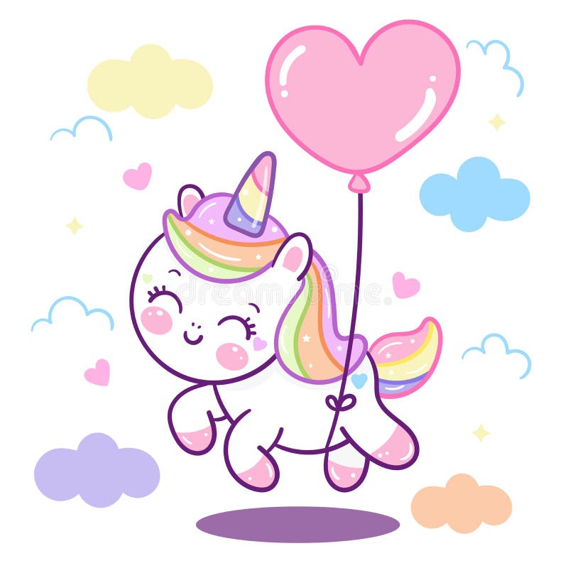 Cute Unicorn Cartoon Pony Child Vector With Balloonlittle Horse Kawaii