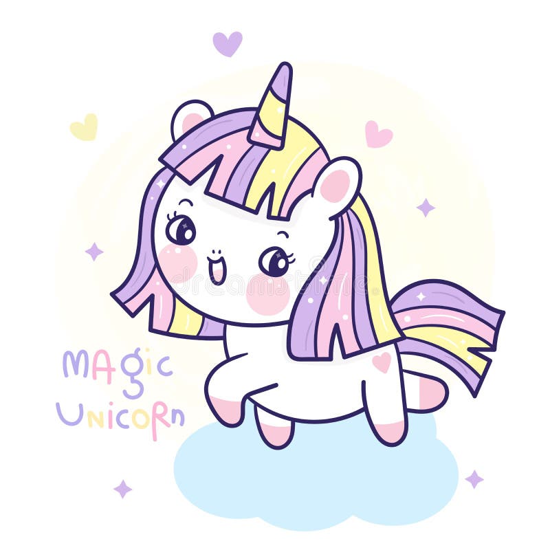 Cute Unicorn Cartoon Pony Child Vector Kawaii Animal Character Girly