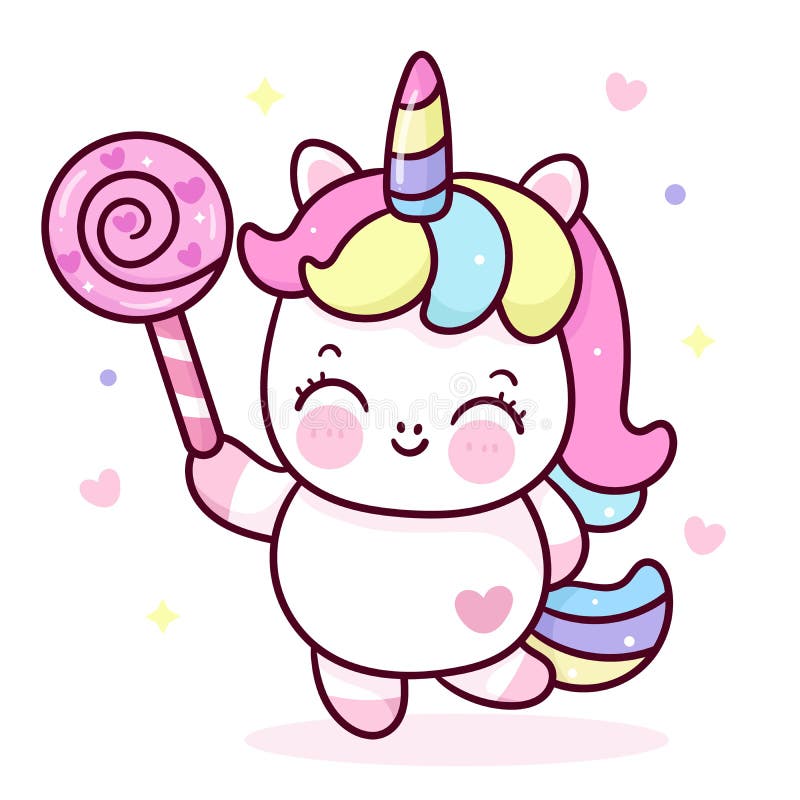 Cute Unicorn Cartoon And Sweet Candy Yummy Dessert Stock Vector
