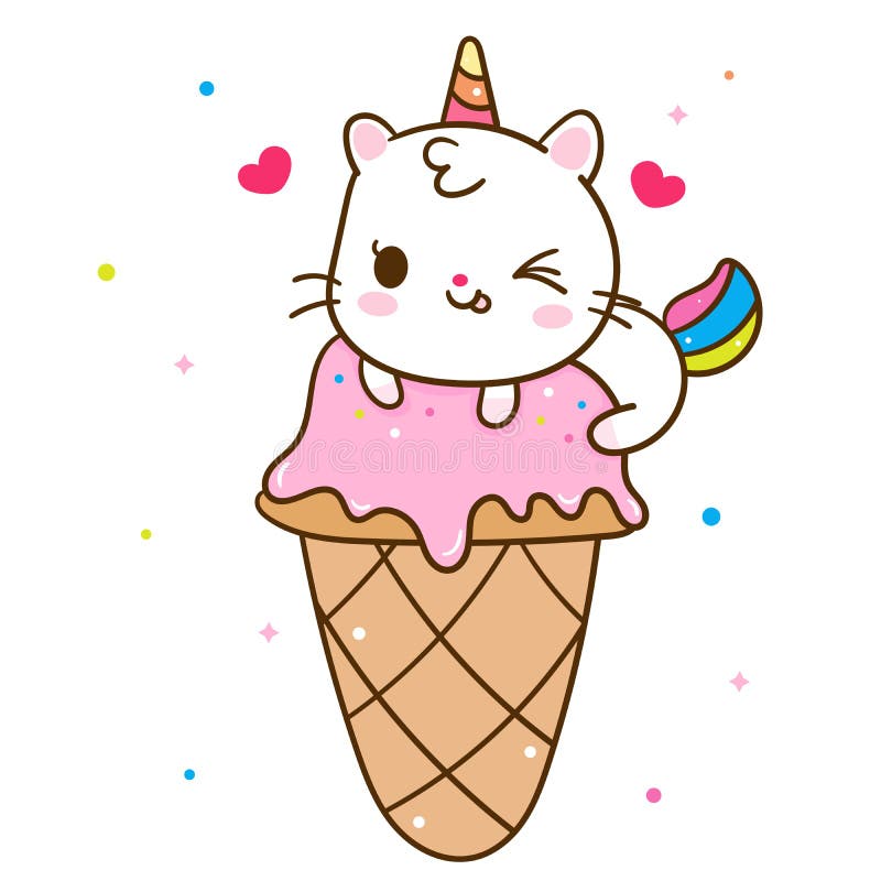 Cute Unicorn-kattenvector met een zoete ijsstrip Kawaii-dier royalty-vrije illustratie Cute Unicorn-kattenvector met een zoete ijsstrip Kawaii-dier royalty-vrije illustratie