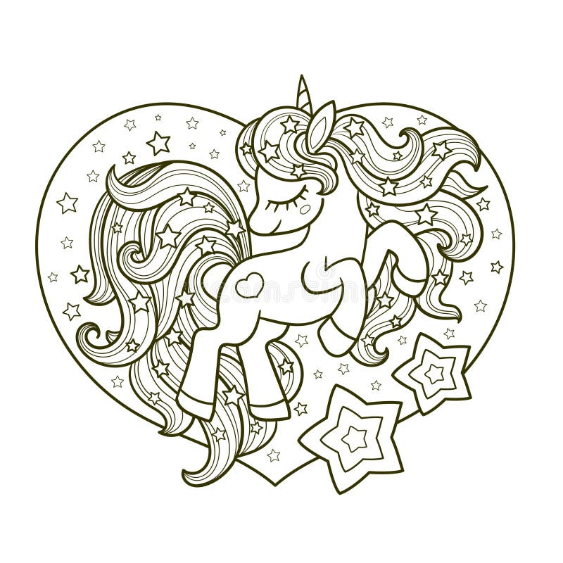 Cute Unicorn on the Rainbow. Black and White Linear Image. Vector Stock ...