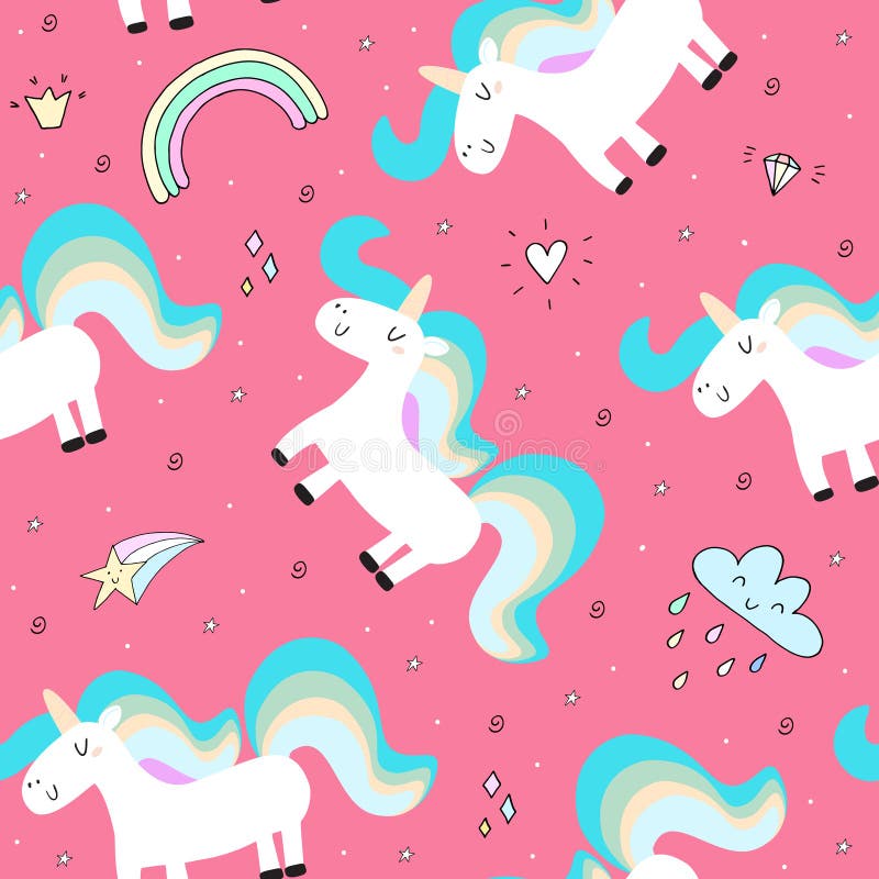 Cute Unicorn on a Pink Backgroun. Vector Pattern Stock Vector ...