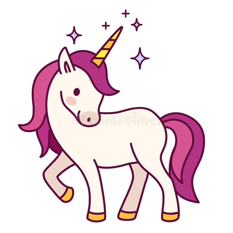 Cute Unicorn with Pink Mane Simple Cartoon Vector Illustration. Stock  Illustration - Illustration of girly, happy: 112763345