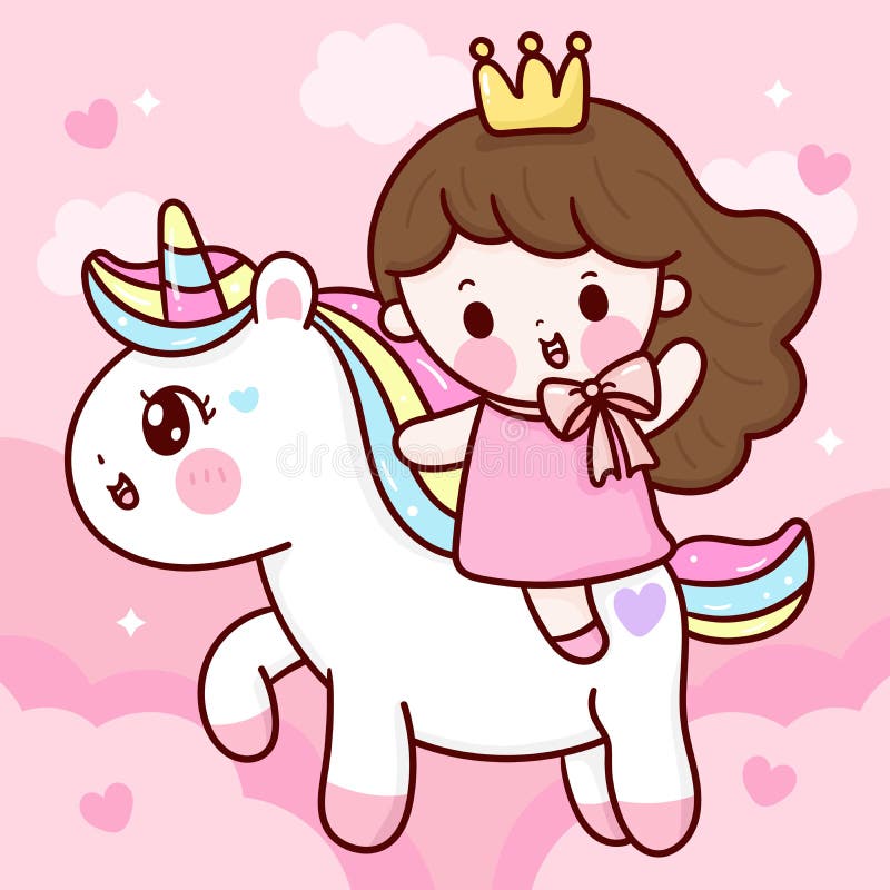 Cute unicorn princess cartoon ride horse pony cartoon kawaii animals backgr...