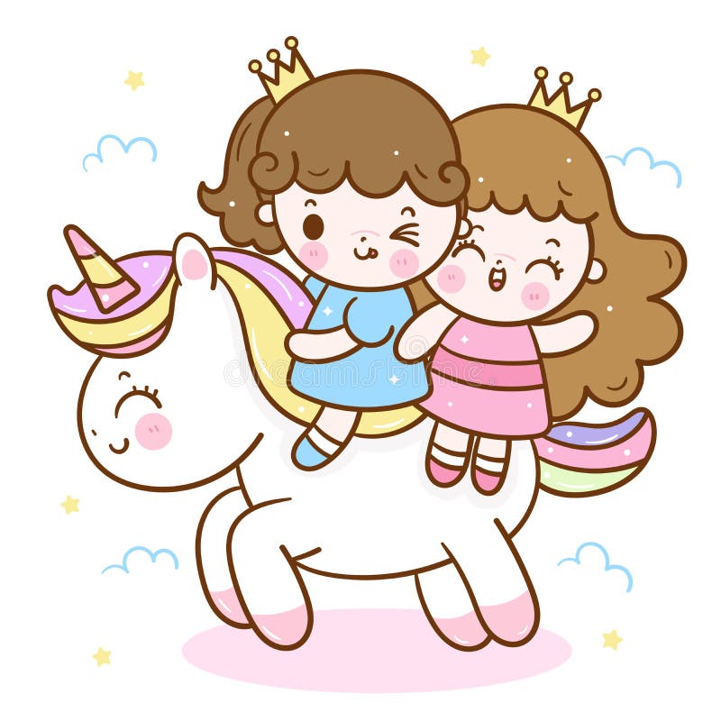 Cute Unicorn Princess Vector Kawaii Girls Cartoon Ride Pony Child