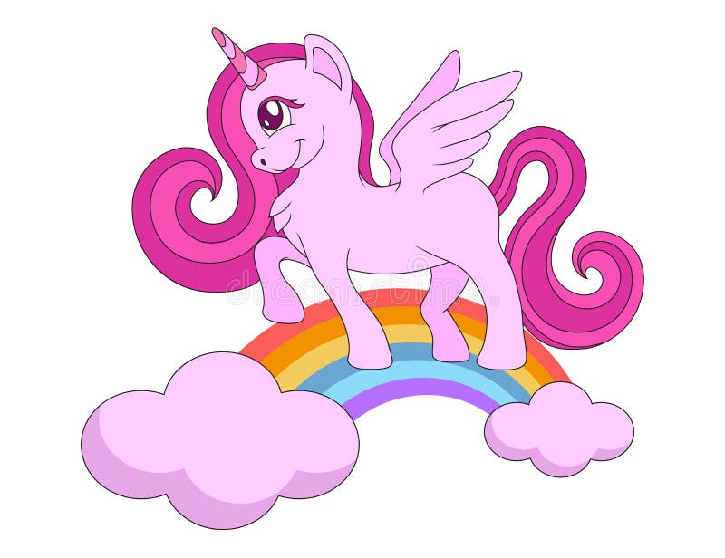 Cute Unicorn on a Rainbow in the Sky Stock Vector - Illustration of ...