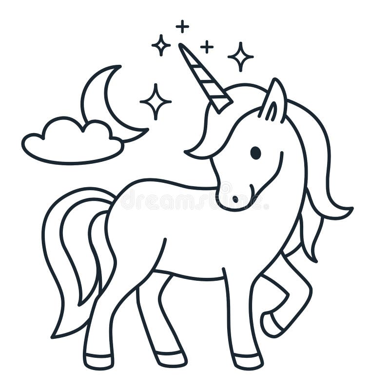 Cute Unicorn Simple Cartoon Vector Coloring Book Illustration. S Stock  Illustration - Illustration of drawing, isolated: 112763381