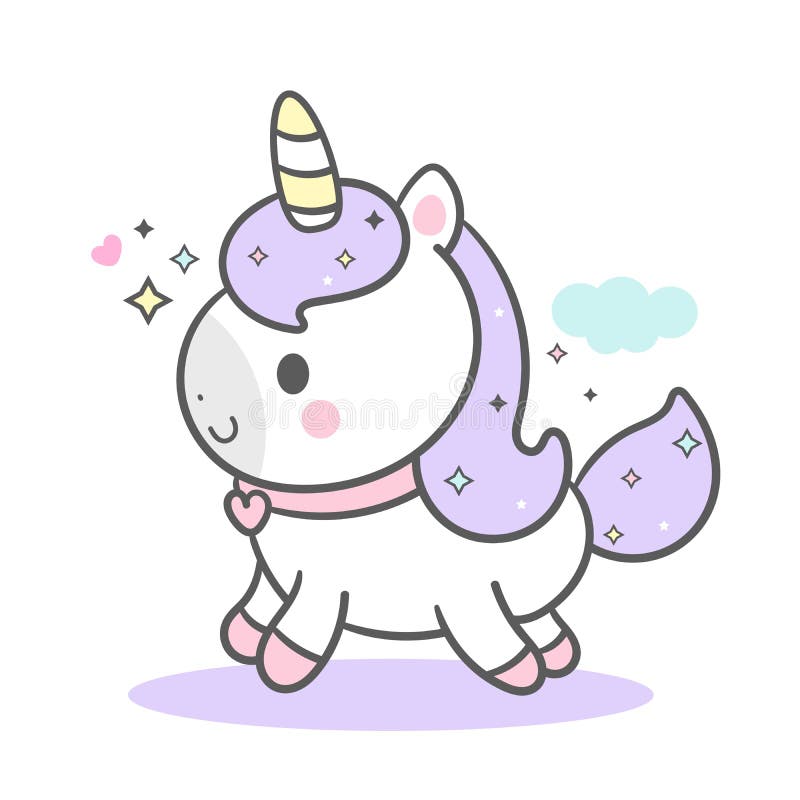 Cute Unicorn Vector With Cloud Pony Cartoon Pastel Color Kawaii Anima