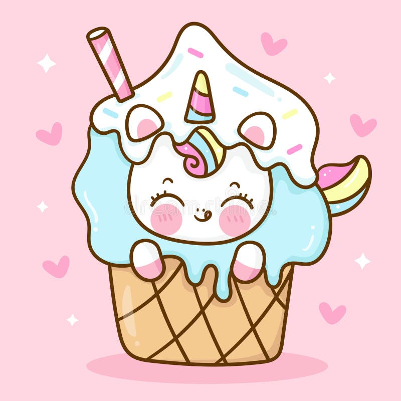 Cute Unicorn Vector Eat Icecream Cone Sweet Dessert Pastel Color Pony