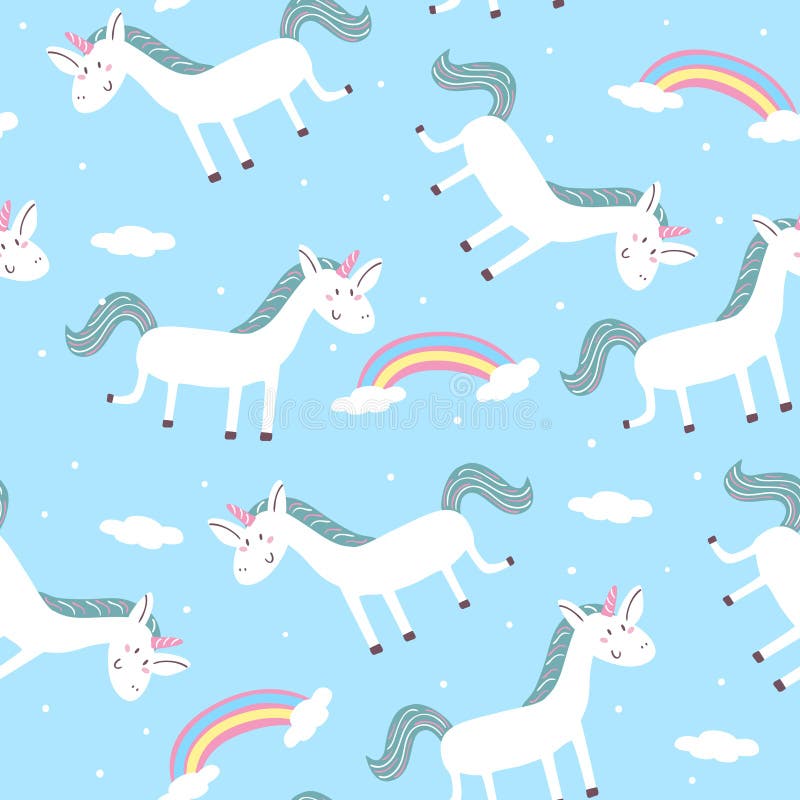 Vector Seamless Pattern with Unicorn, Magic Wand and Crystal on the ...