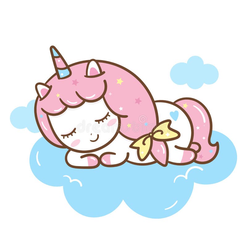 Cute Unicorn vector pony cartoon sleep on cloud, Kawaii Animal character vector illustration Cute Unicorn vector pony cartoon sleep on cloud, Kawaii Animal character vector illustration