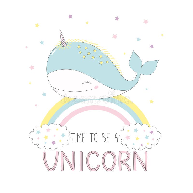 Cute Unicorn Whale on the Rainbow Stock Vector - Illustration of