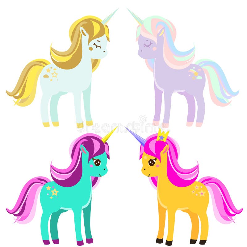Cute Unicorns Fairy Pony Magic Horses For Kids Babies Vector