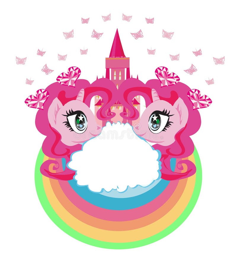 Cute Unicorns and Fairy-tale Princess Castle Stock Vector ...