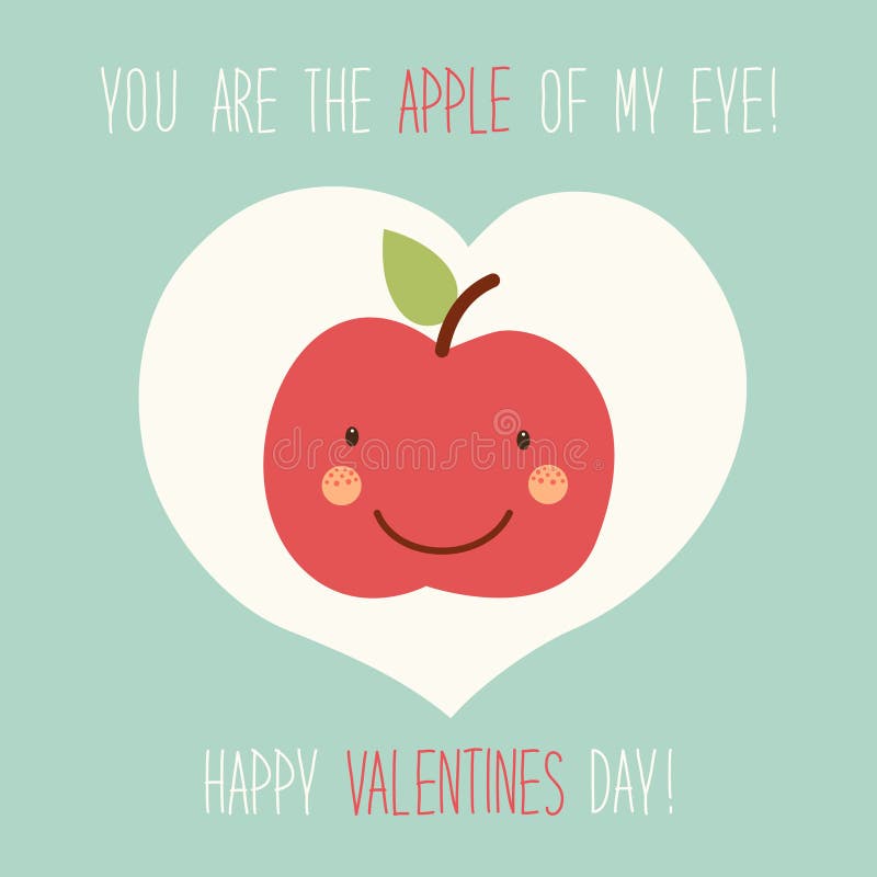Cute unusual hand drawn Valentines Day card with funny cartoon character of apple royalty free illustration