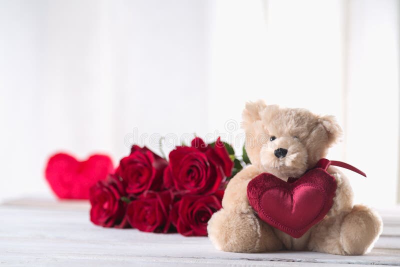 Cute Valentineâ€™s Teddy Bear with Red Roses, Love Concept Stock Image ...