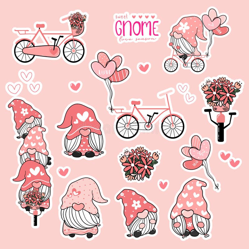 Cute Valentine Gnome sweet pink love collection, printable set