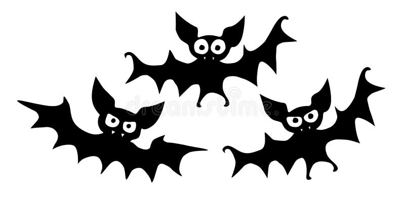 Cute vampire bats drawn in cartoon flat style. Vector black silhouette illustration