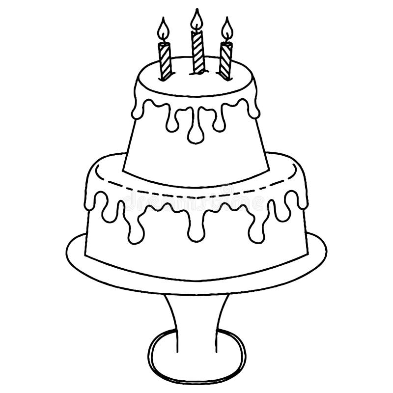 Cute Vector Cake for Coloring Book or Page Stock Vector Illustration