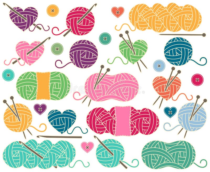 Cute Vector Collection of Balls of Yarn, Skeins of Yarn or Thread Stock ...