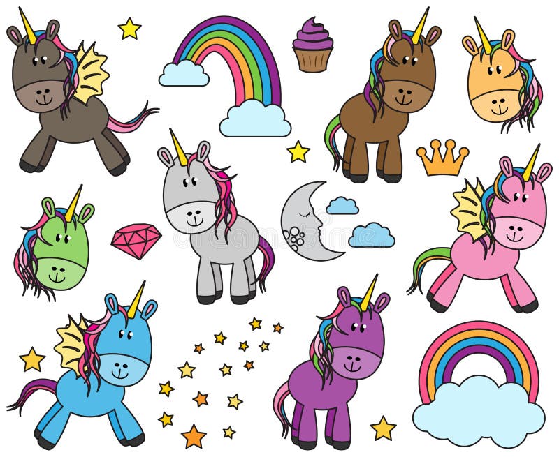 Cute Vector Collection Of Unicorns Or Horses Stock Vector