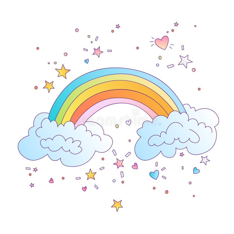 Cute Vector Colored Rainbow with Clouds and Decorative Stars and Elements Around. Cute Cartoon Rainbow, Hand Draw Style Stock Vector - Illustration of little, fashion: 156987232 Cute Vector Colored Rainbow with Clouds and Decorative Stars and Elements Around. Cute Cartoon Rainbow, Hand Draw Style Stock Vector - Illustration of little, fashion: 156987232