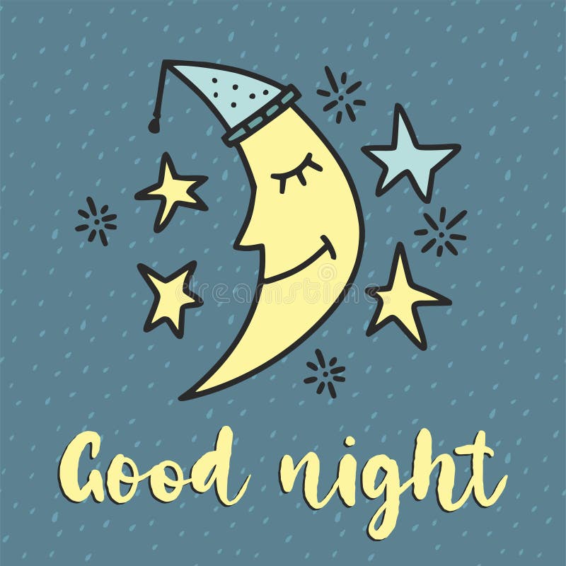 Doodle Good Night Card Background Template. Stock Vector - Illustration