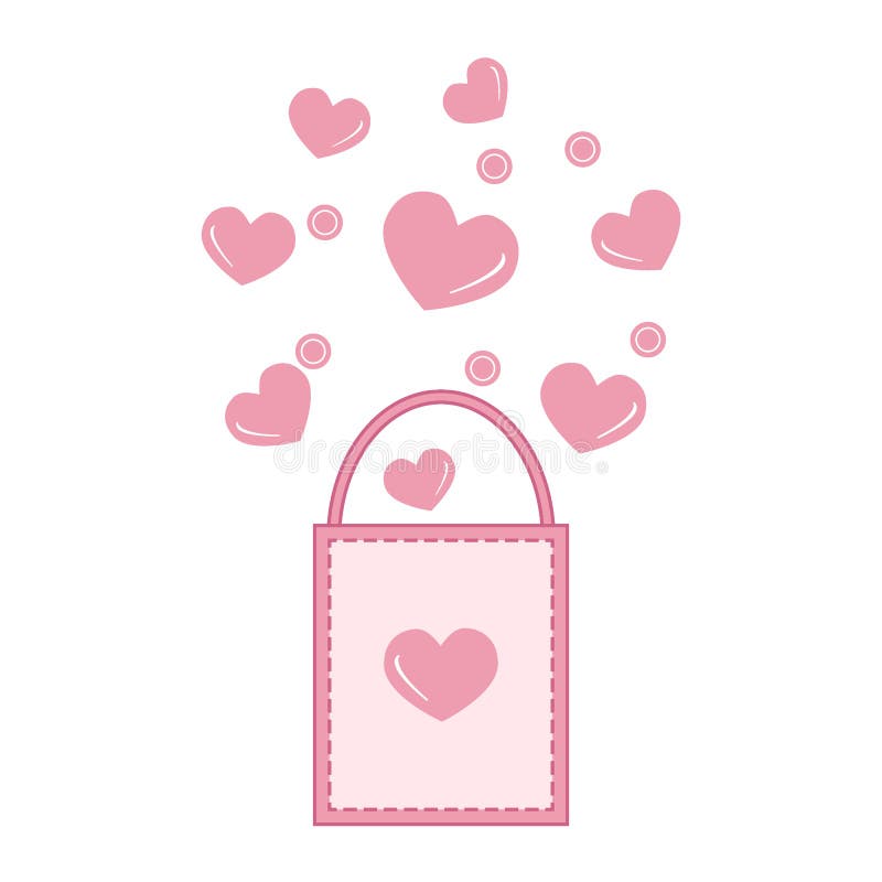 Cute vector illustration of gift bag with hearts. Design for ban